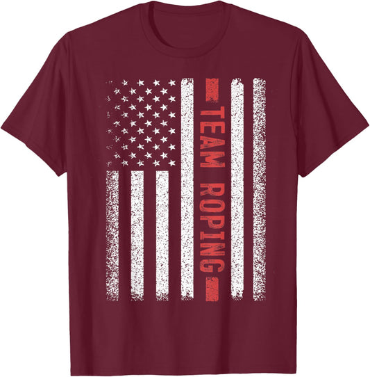 team roping American Flag 4th of July T-Shirt - T-Shirt | Maroon