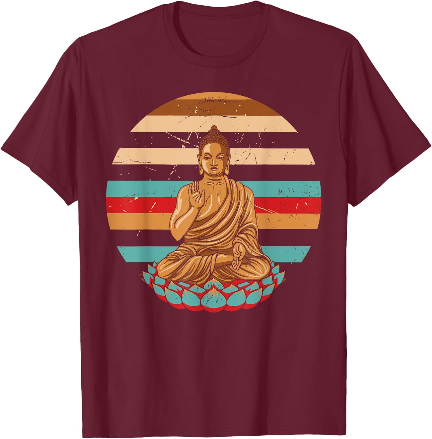 Vintage Style Retro Sleeping Buddha Gift T-Shirt - T-Shirt | Maroon