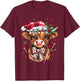 Coquette Christmas Western Highland Cow Santa Xmas Holiday T-Shirt - T-Shirt | Maroon