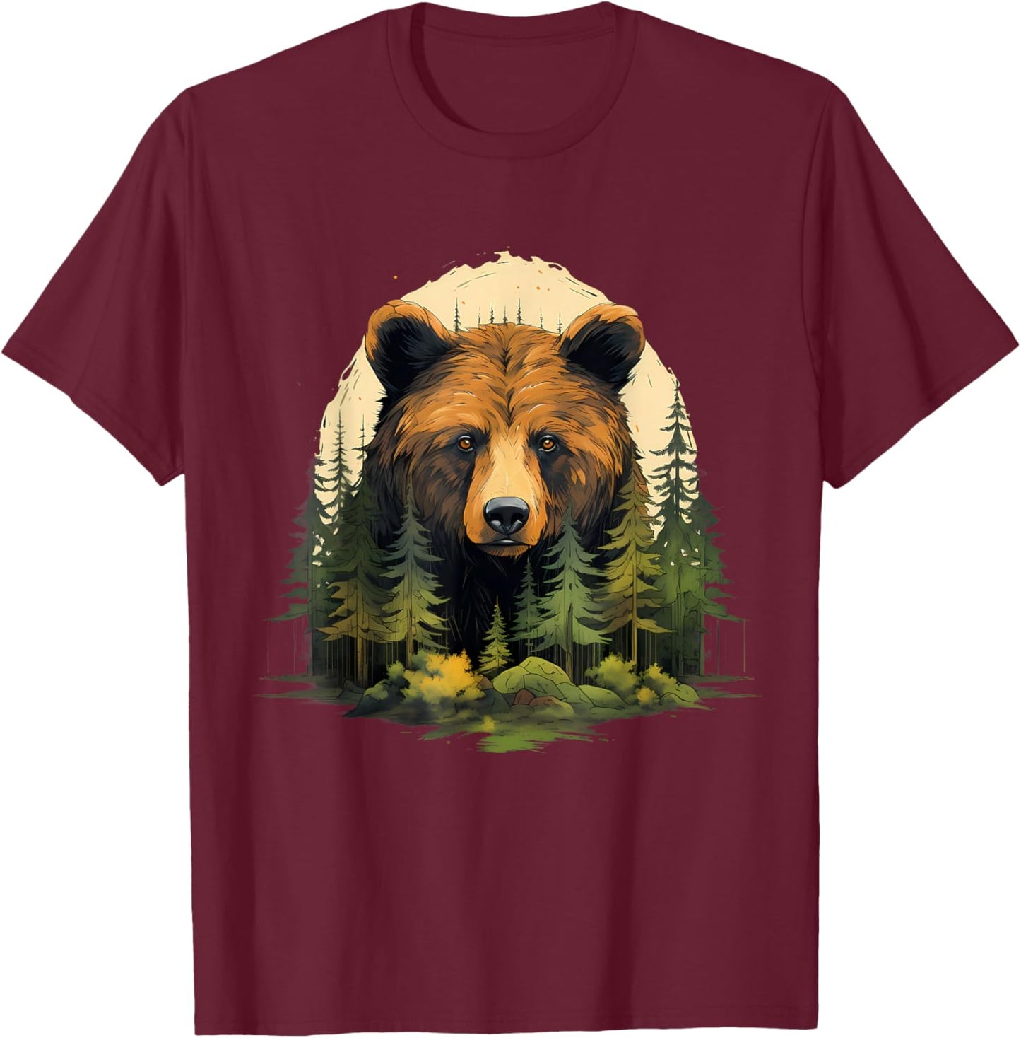 Bear Portrait Forest Animal Art Artwork Forest Wildlife T-Shirt - T-Shirt | Maroon