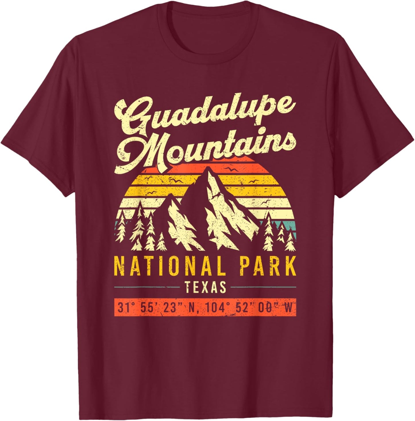 Guadalupe Mountains Texas Vintage Retro National Park T-Shirt - T-Shirt | Maroon