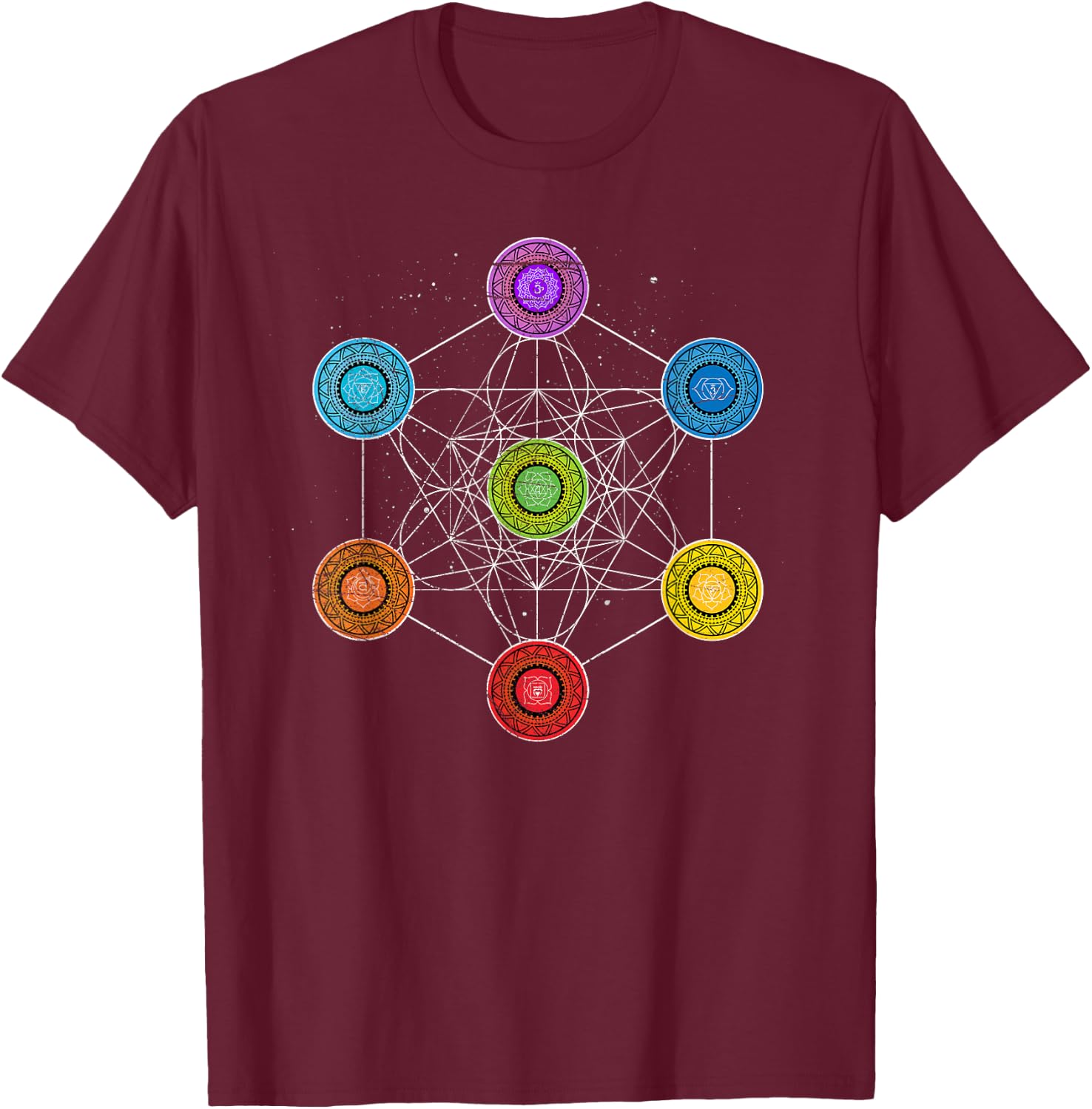 Sacred Geometry Metatrons Cube 7 Chakras - Psychedelic Shirt T-Shirt - T-Shirt | Maroon