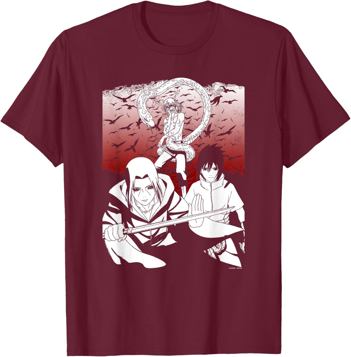 Naruto Shippuden Sasuke Orochimaru Anime T-Shirt - T-Shirt | Maroon