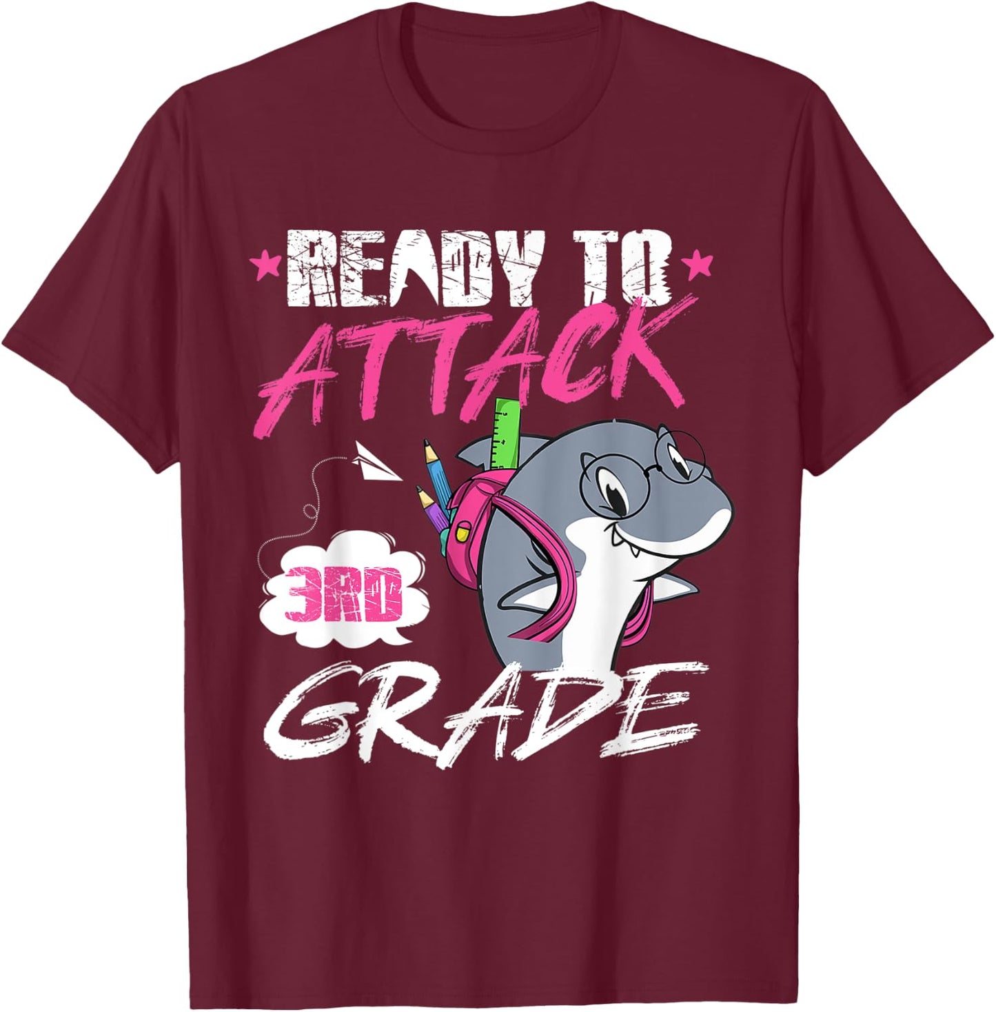Kids Ready to attack 3rd Grade First day Shark lover T-Shirt - T-Shirt | Maroon