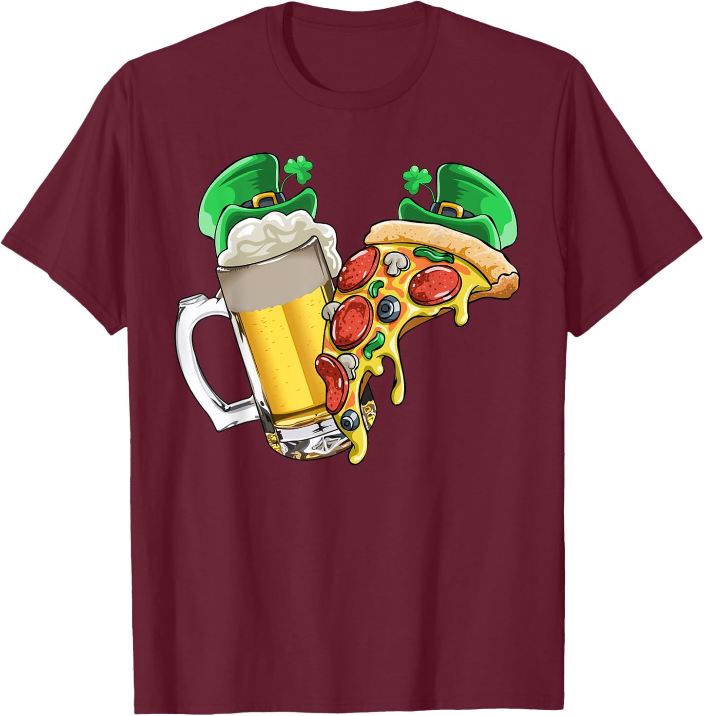 Beer Pizza St Patricks Day T Shirt Gift Party Women Men T-Shirt - T-Shirt | Maroon