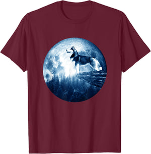 Siberian Husky Dog Moon Dog Mom Dad Women Men Dog Lovers T-Shirt - T-Shirt | Maroon