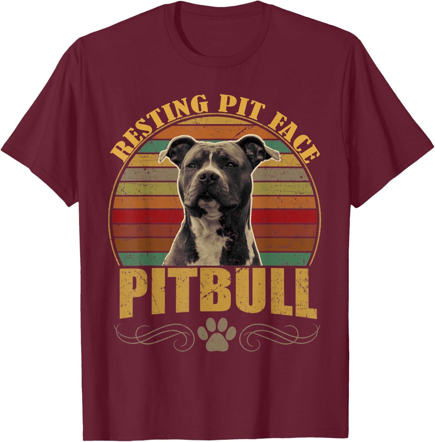Resting Pit Face Pitbull Dog Owners Vintage Pitbull Dog Gift Men Women Kids T-Shirt - T-Shirt | Maroon