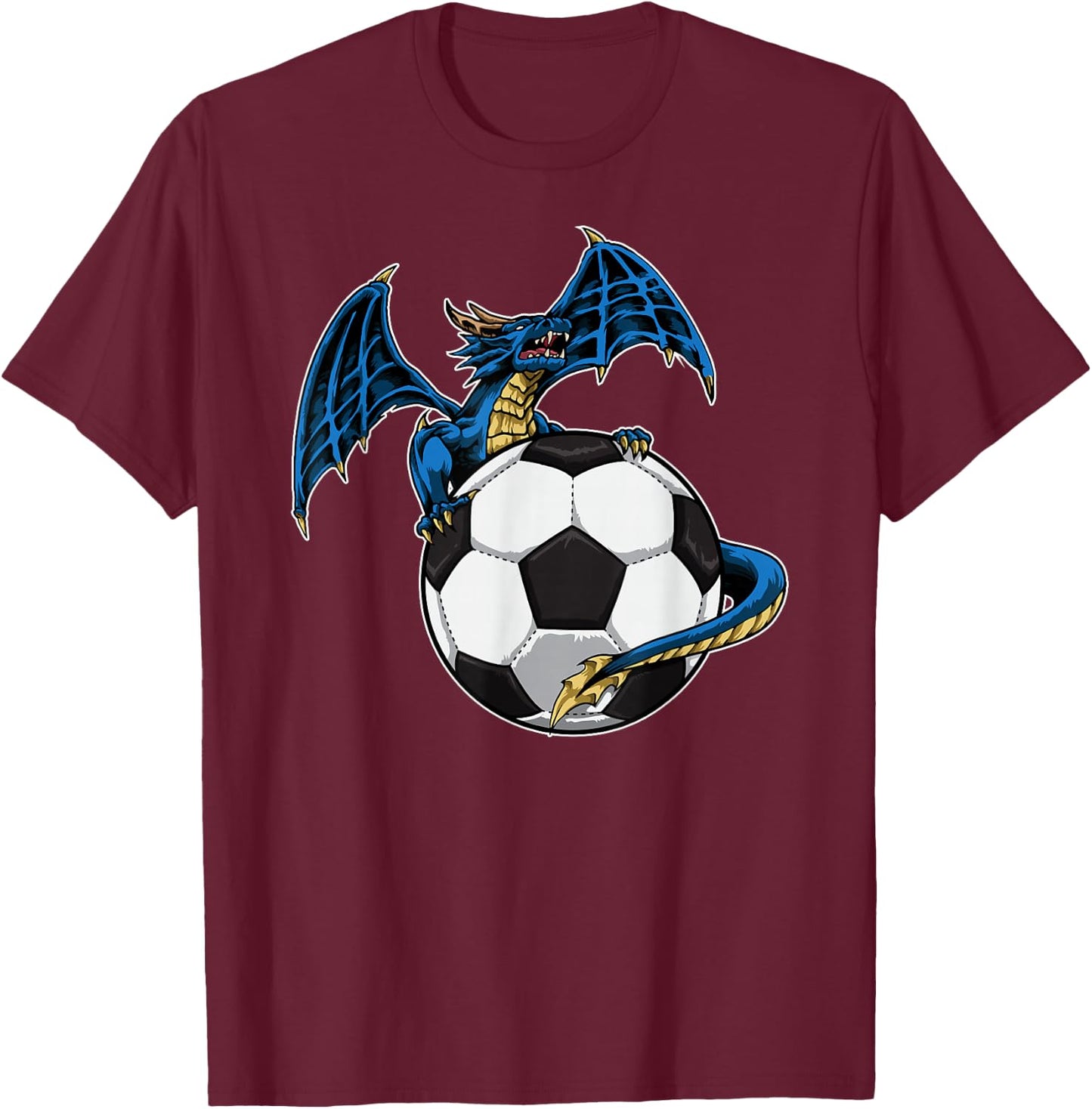 Cool Soccer Dragon Sitting On Soccer Ball T-Shirt - T-Shirt | Maroon