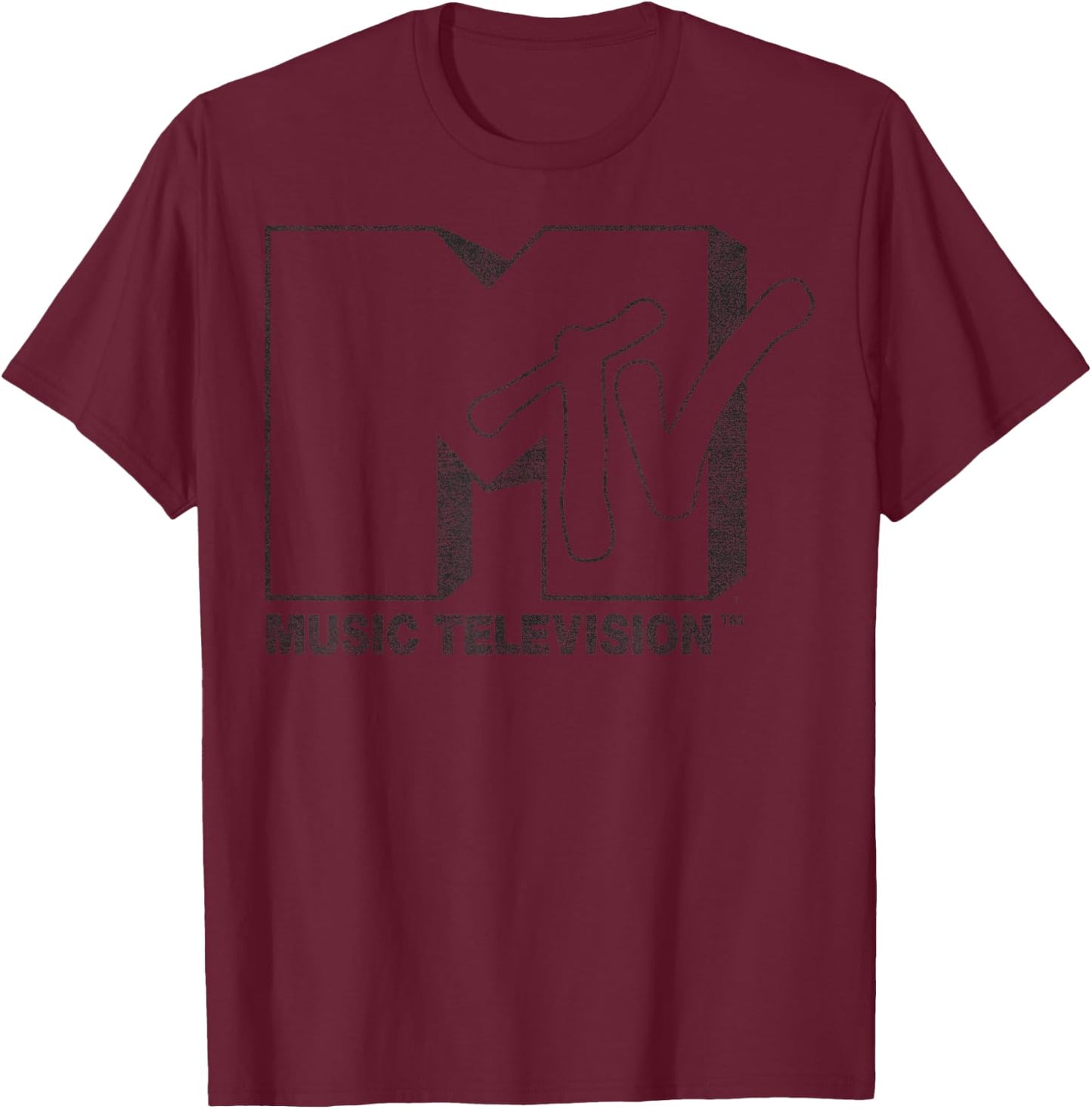 MTV Distressed Vintage Black and White Logo Graphic T-Shirt - T-Shirt | Maroon