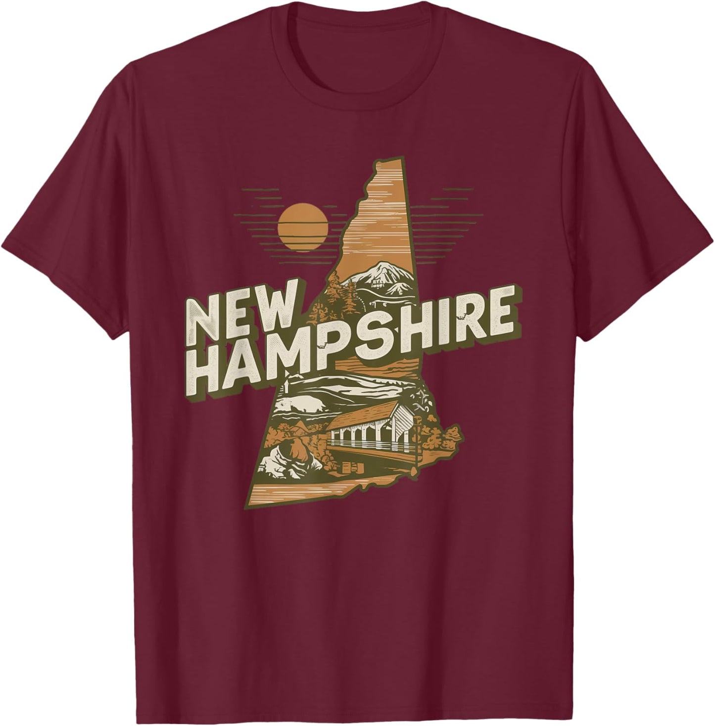 New Hampshire Souvenirs , Women & Kids New Hampshire Retro State - Black, Small T-Shirt - T-Shirt | Maroon