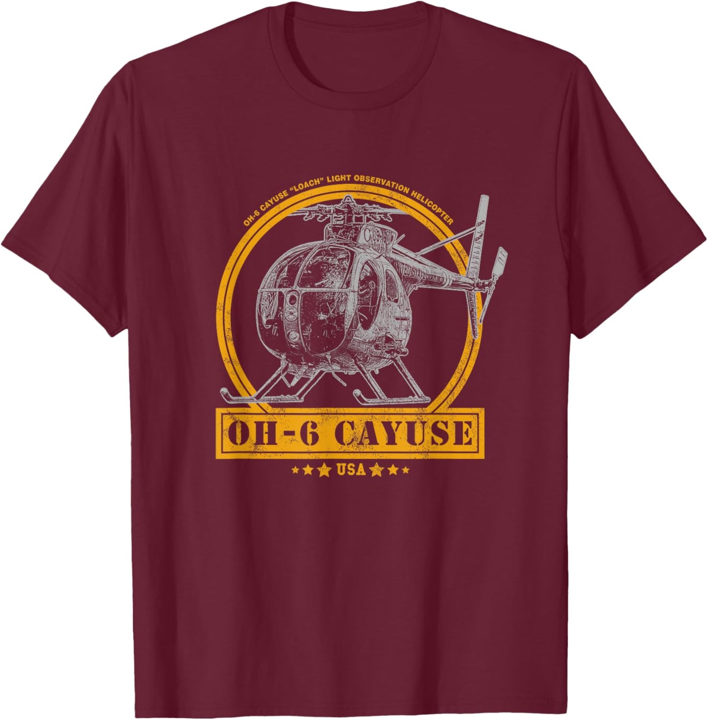OH-6 "Loach" Cayuse Helicopter T-Shirt - T-Shirt | Maroon