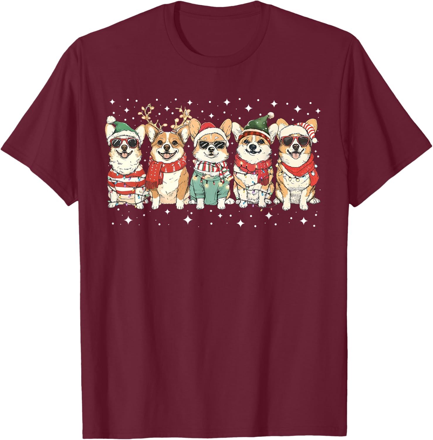 Corgi Santa Christmas Lights Xmas PJ Dog Lover Merry Corgmas T-Shirt - T-Shirt | Maroon
