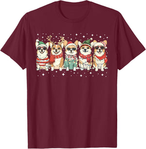 Corgi Santa Christmas Lights Xmas PJ Dog Lover Merry Corgmas T-Shirt - T-Shirt | Maroon