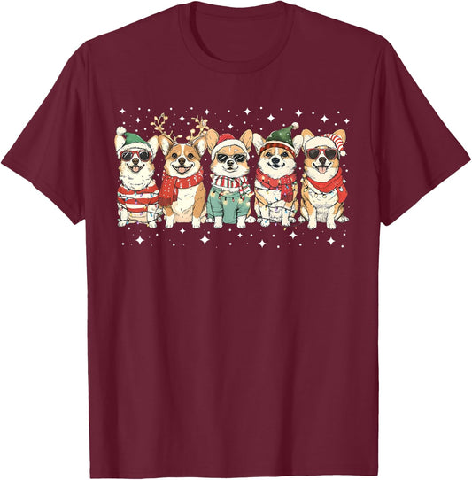 Corgi Santa Christmas Lights Xmas PJ Dog Lover Merry Corgmas T-Shirt - T-Shirt | Maroon