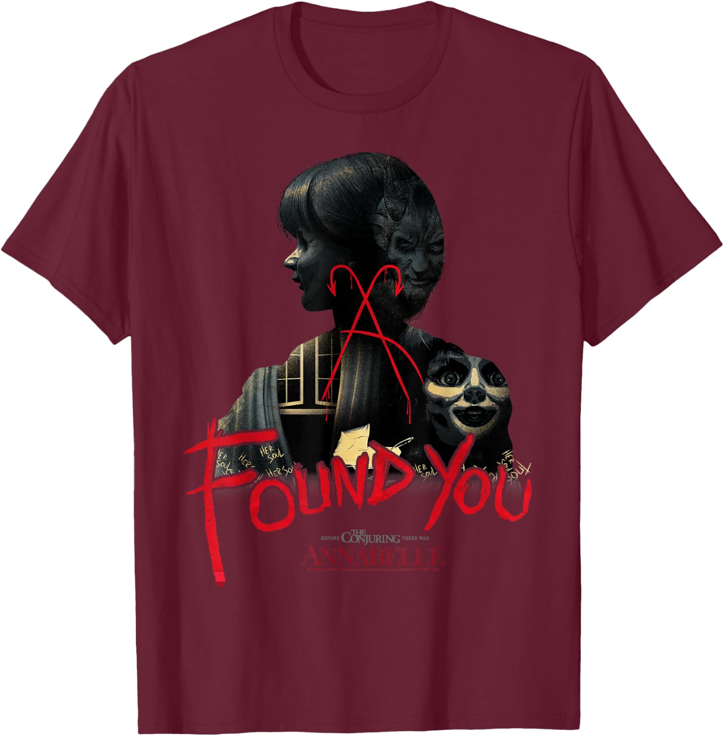 Annabelle -Adults Classic Fit Short Sleeve - Black - Small T-Shirt - T-Shirt | Maroon