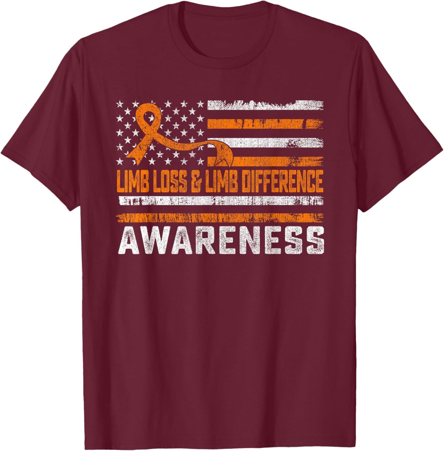 Limb Loss and Limb Difference Awareness Month USA Flag T-Shirt - T-Shirt | Maroon