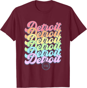 NBA Detroit Pistons Pastel Rainbow Pride Stack T-Shirt - T-Shirt | Maroon