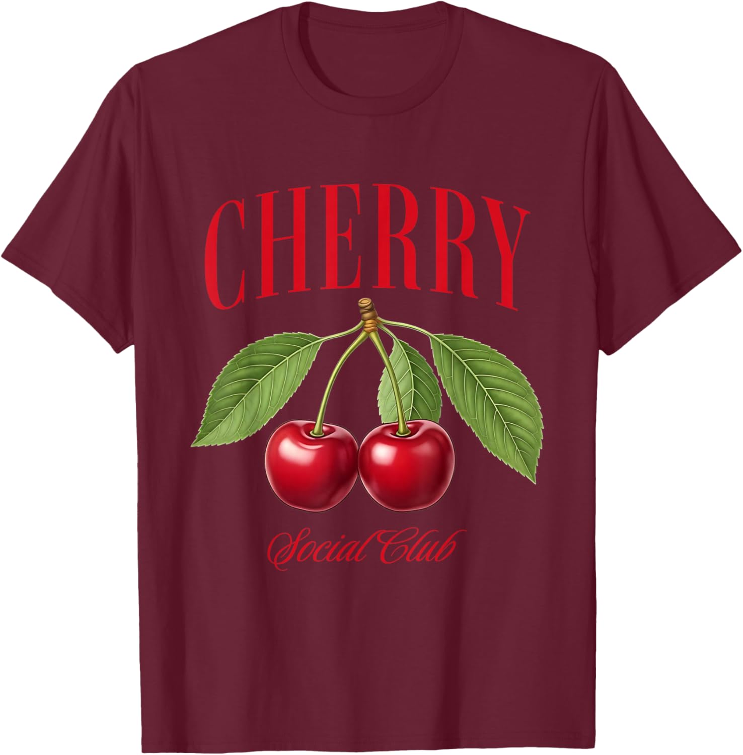 Cherry Social Club Vintage Botanical Fruit T-Shirt - T-Shirt | Maroon