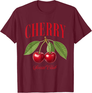 Cherry Social Club Vintage Botanical Fruit T-Shirt - T-Shirt | Maroon
