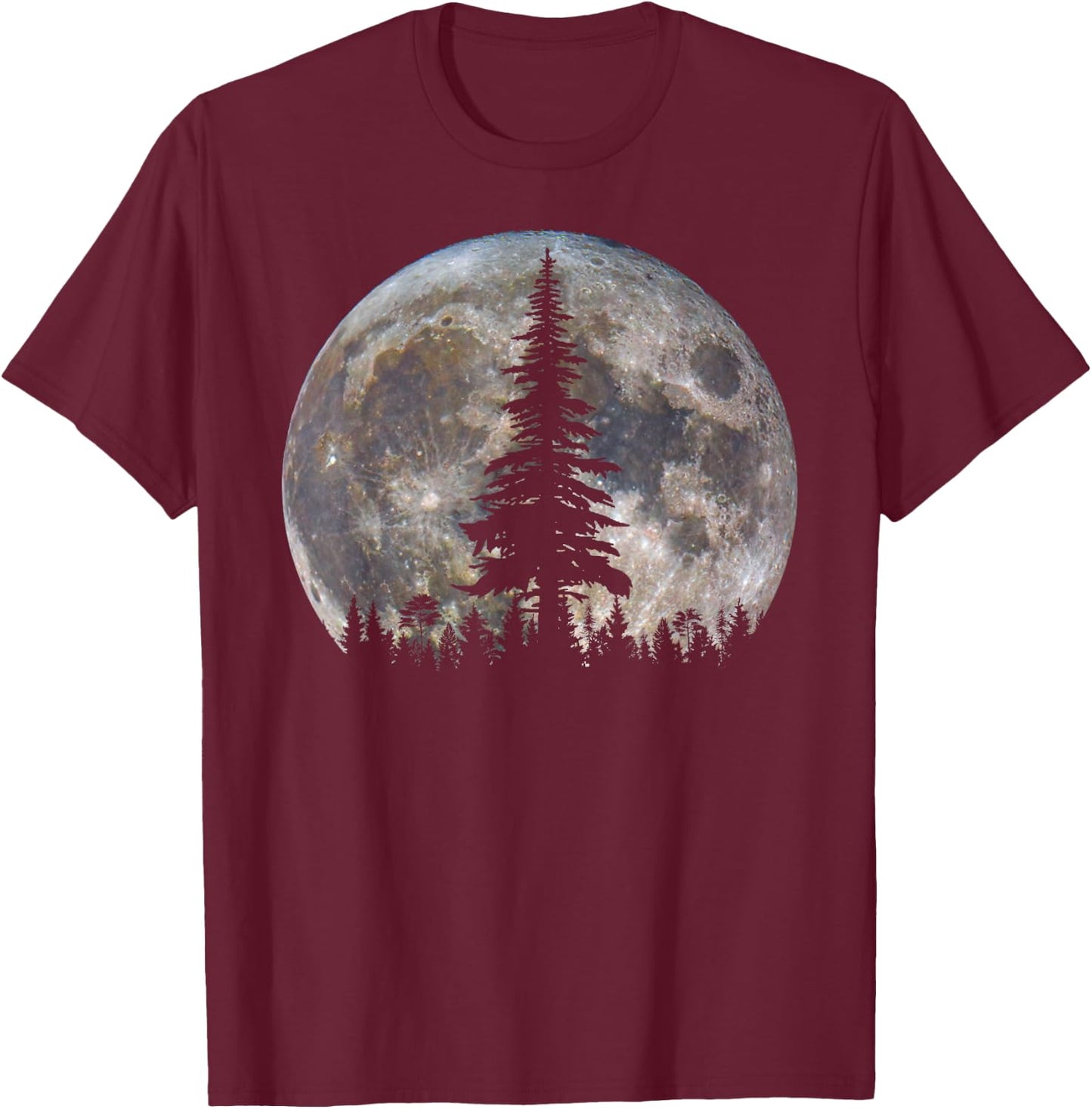 Retro Full Moon Minimalist Pine Tree Vintage Wildlife Trees T-Shirt - T-Shirt | Maroon