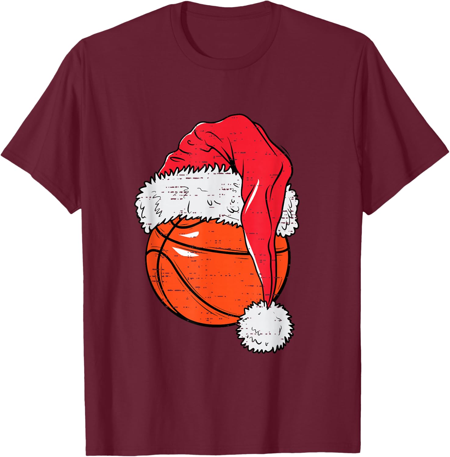 Funny Basketball Ball Santa Hat Christmas Xmas Men Boys Kids T-Shirt - T-Shirt | Maroon