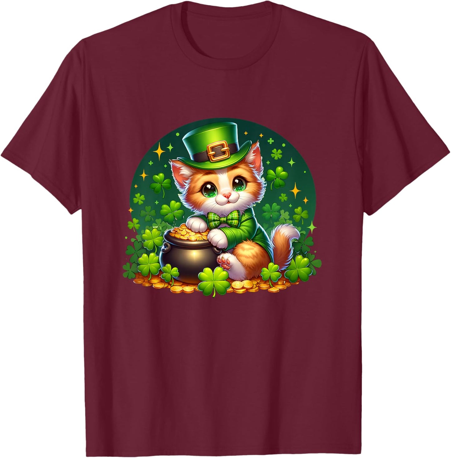 Kids St. Patrick's Day Cat Leprechaun Kitten Irish Toddler Girls T-Shirt - T-Shirt | Maroon