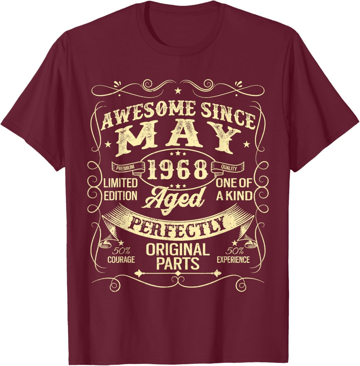 Awesome Since May 1968 Year Of Birth Birthday 1968 Vintage T-Shirt - T-Shirt | Maroon