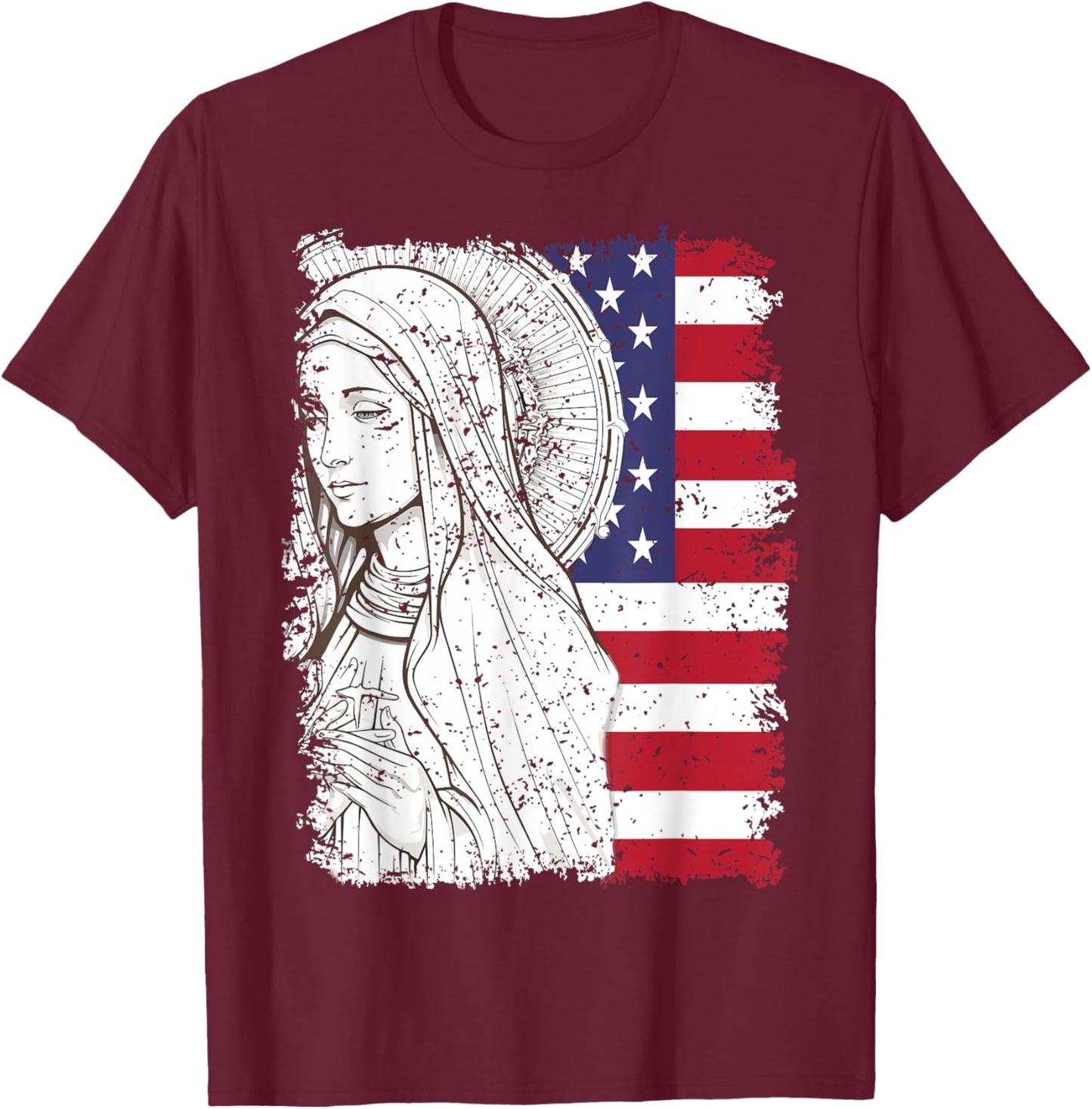 Our Lady of Fatima USA Flag T-Shirt - T-Shirt | Maroon