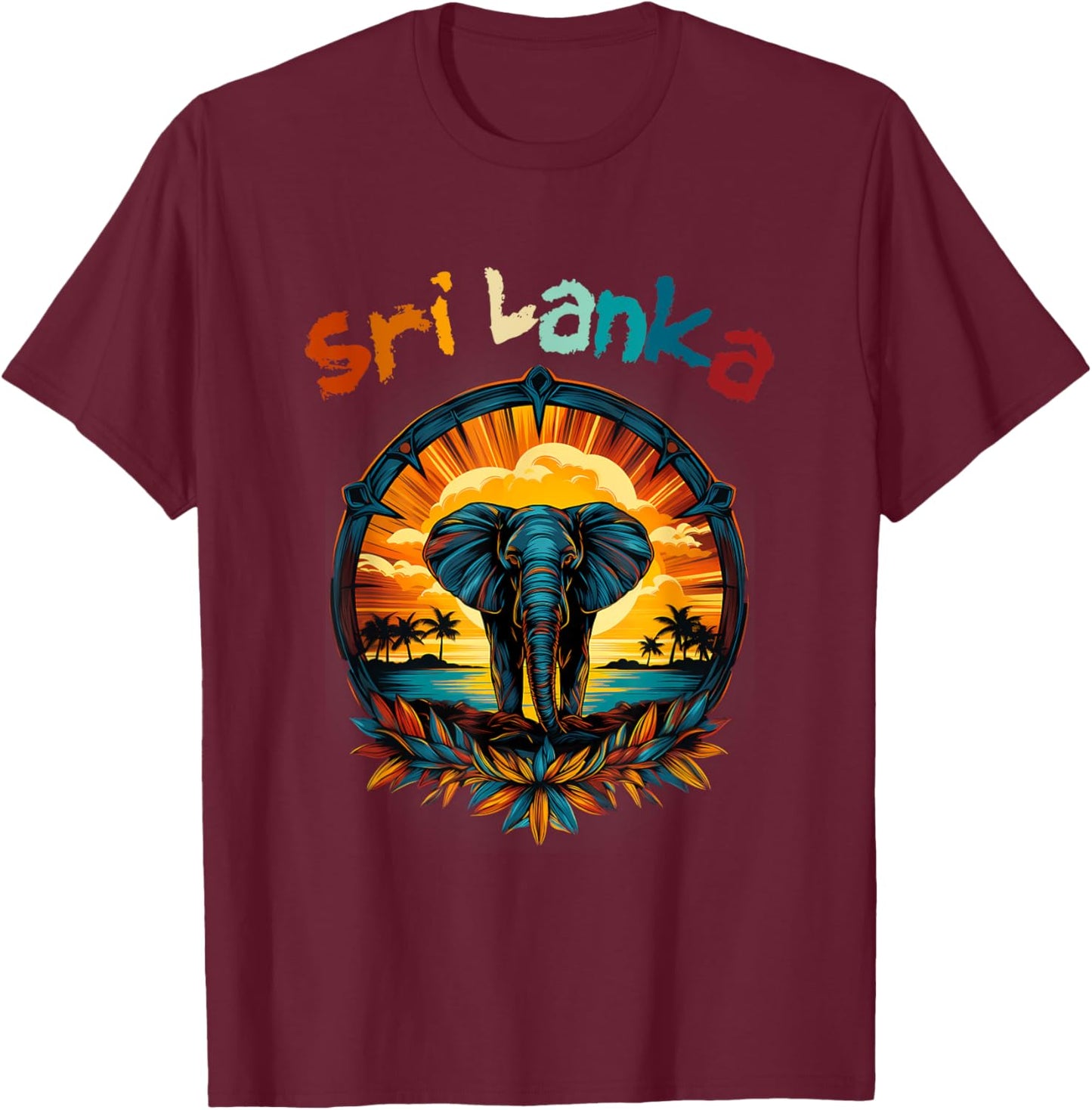 Calming Sri Lanka Elephant: Zen Inspired Buddha Spirituality T-Shirt - T-Shirt | Maroon