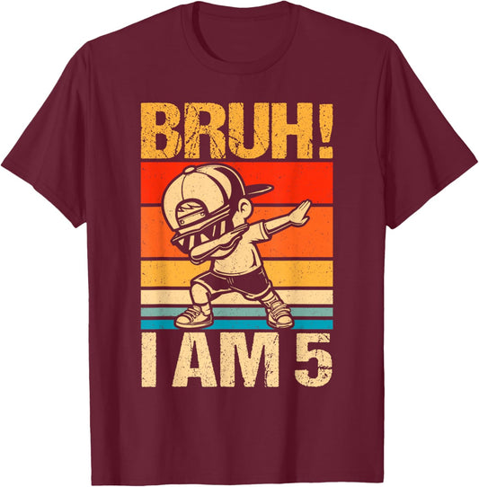 5 Year Old Birthday Dabbing Boy Bruh It's My 5th Birthday T-Shirt - T-Shirt | Maroon