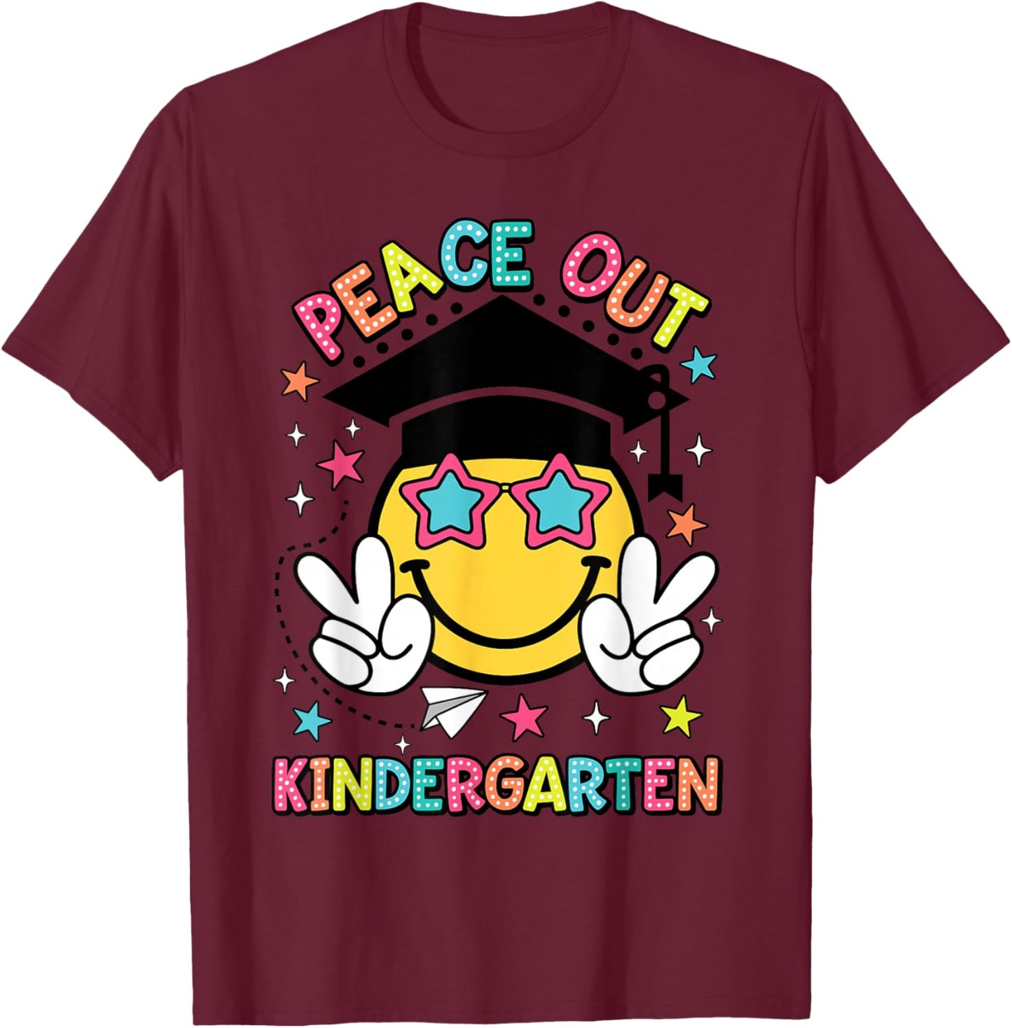 Peace Out Kindergarten Graduation Class Of 2024 Kid Boy Girl T-Shirt - T-Shirt | Maroon