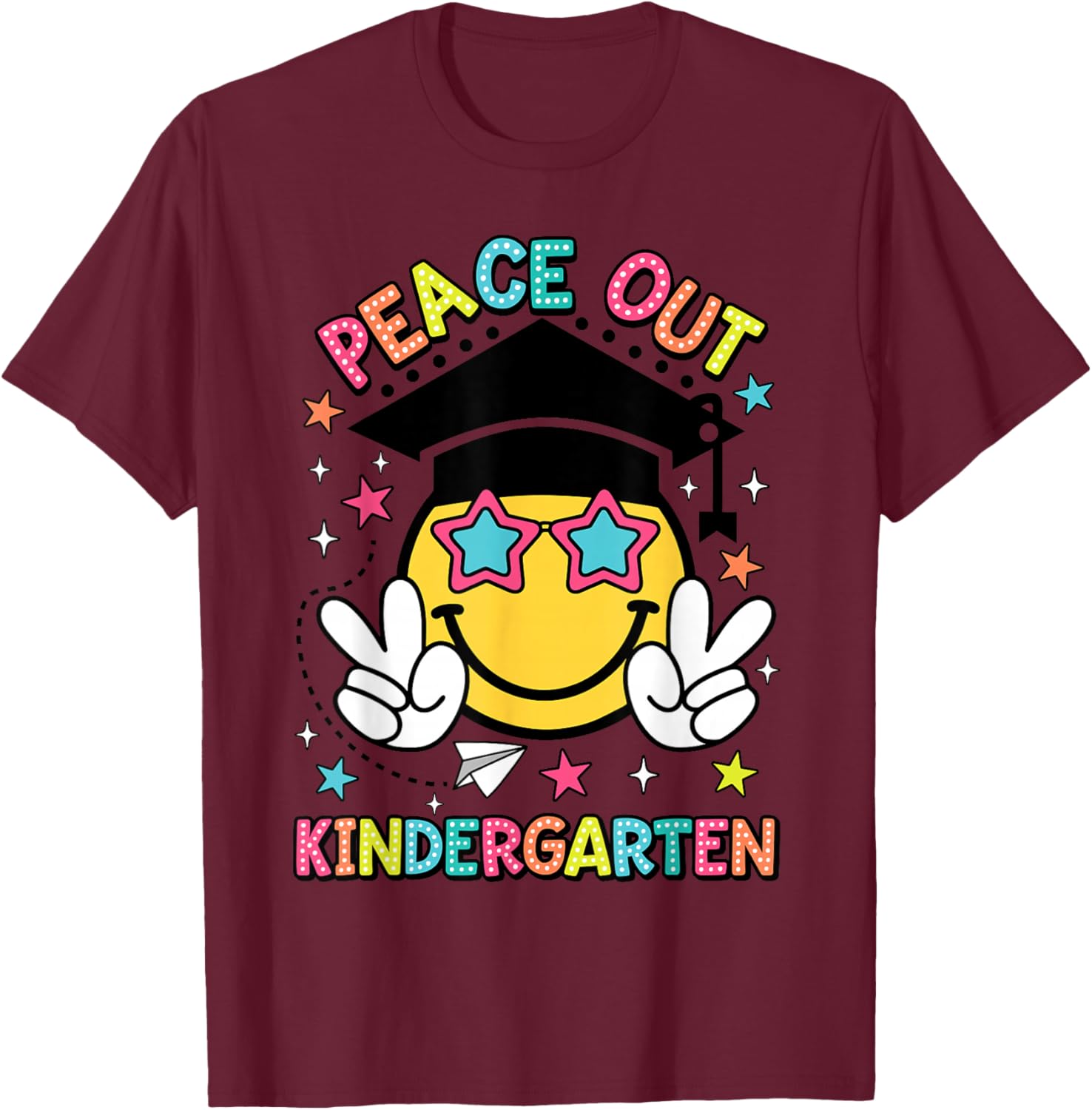 Peace Out Kindergarten Graduation Class Of 2024 Kid Boy Girl T-Shirt - T-Shirt | Maroon