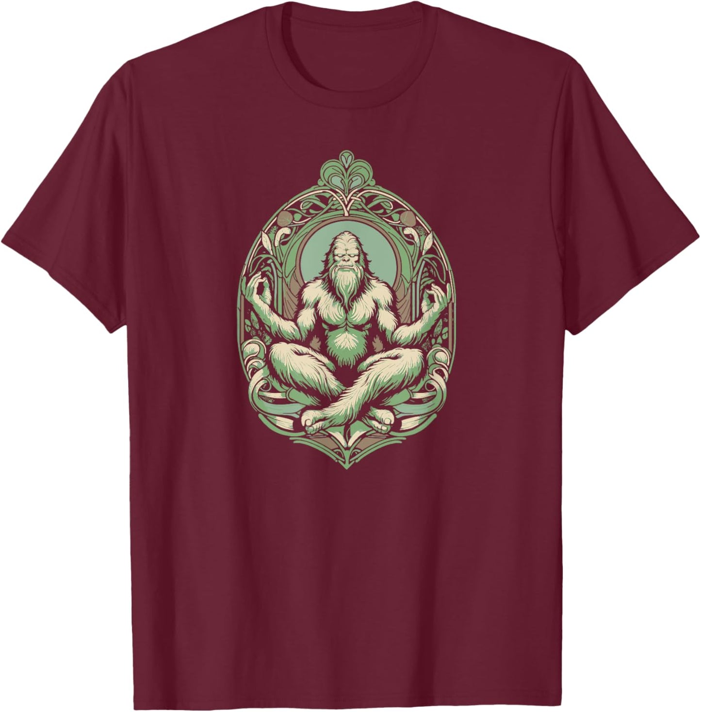 Mindful Sasquatch - Bigfoot Yoga Meditation T-Shirt - T-Shirt | Maroon
