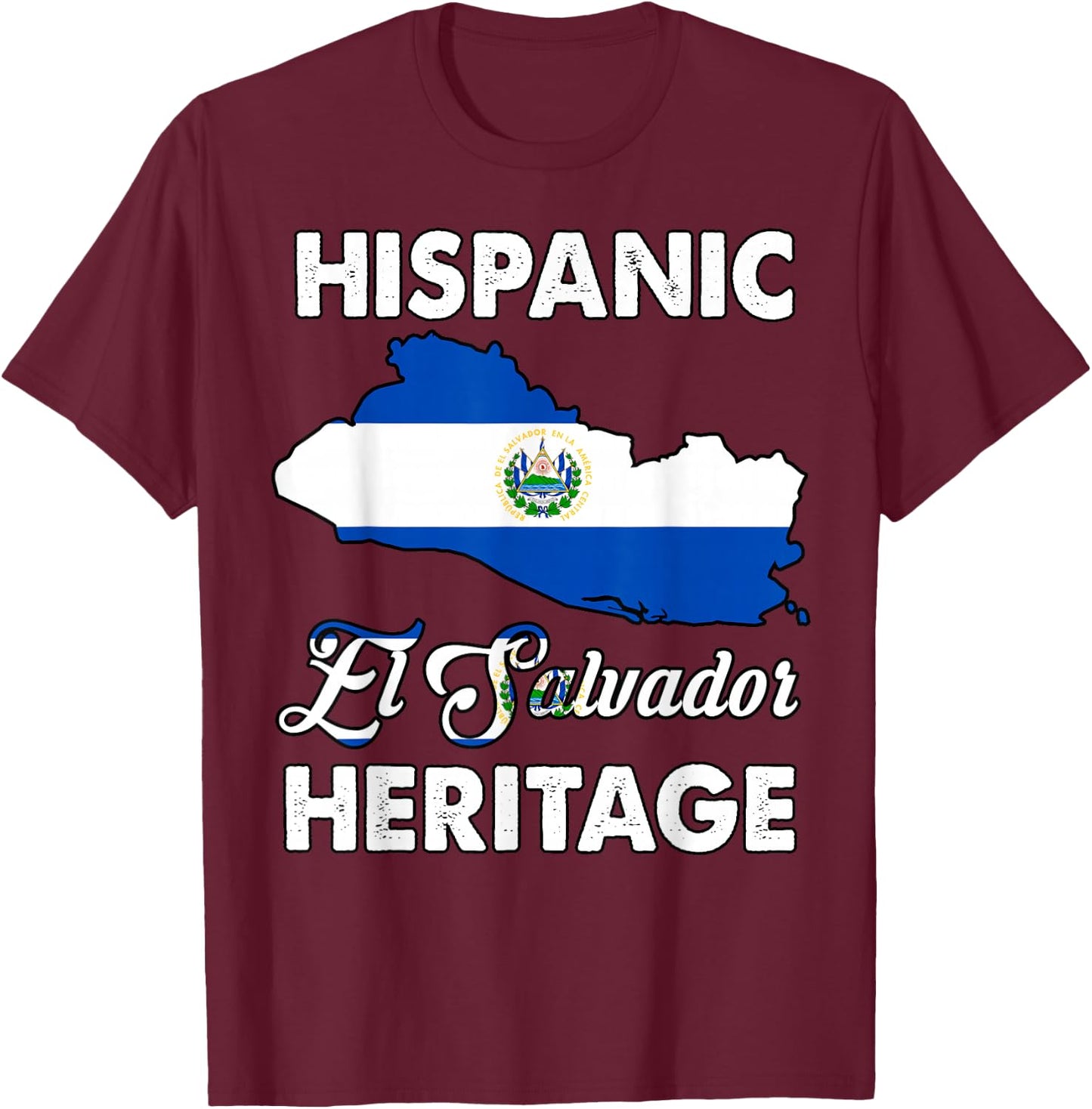 El Salvador Flag Hispanic Heritage Month Salvadorian Pride T-Shirt - T-Shirt | Maroon