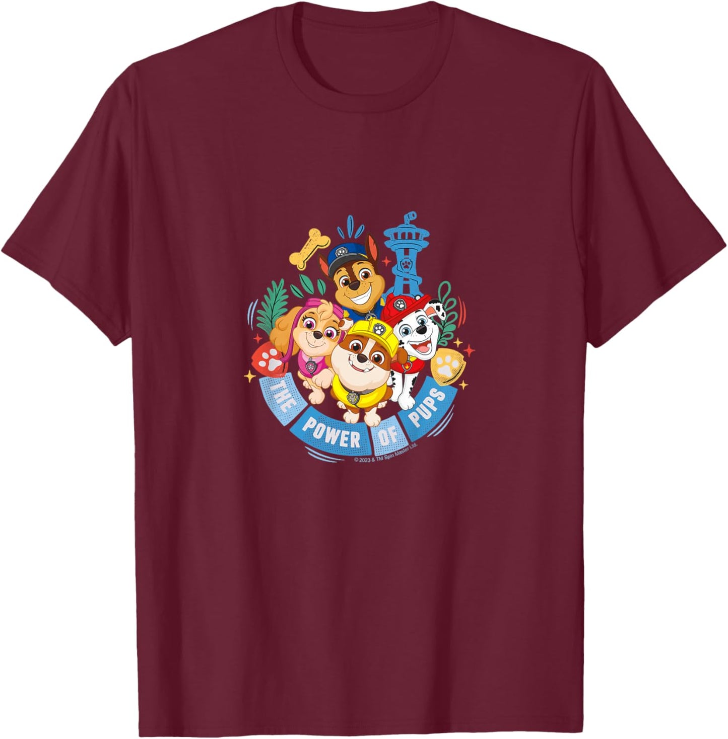 PAW Patrol The Power Of Pups Colorful Big Group Shot T-Shirt - T-Shirt | Maroon