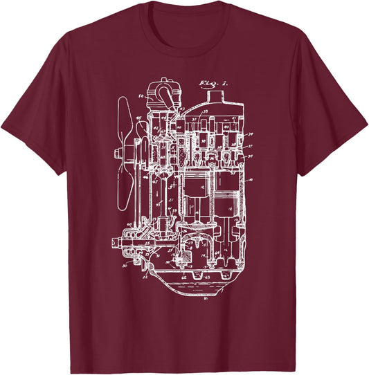 Car Engine Blueprint Car Auto Mechanic Garage Engineer Men T-Shirt - T-Shirt | Maroon