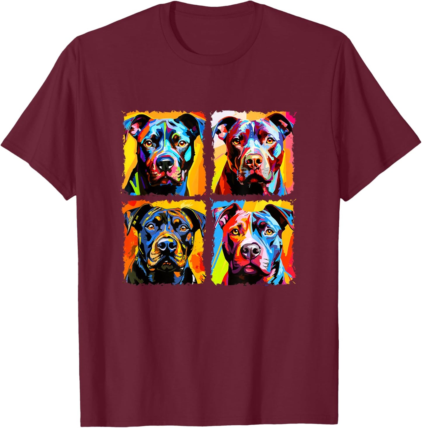 Staffordshire Bull Terrier Pop Art Colorful Drawing Staffie T-Shirt - T-Shirt | Maroon