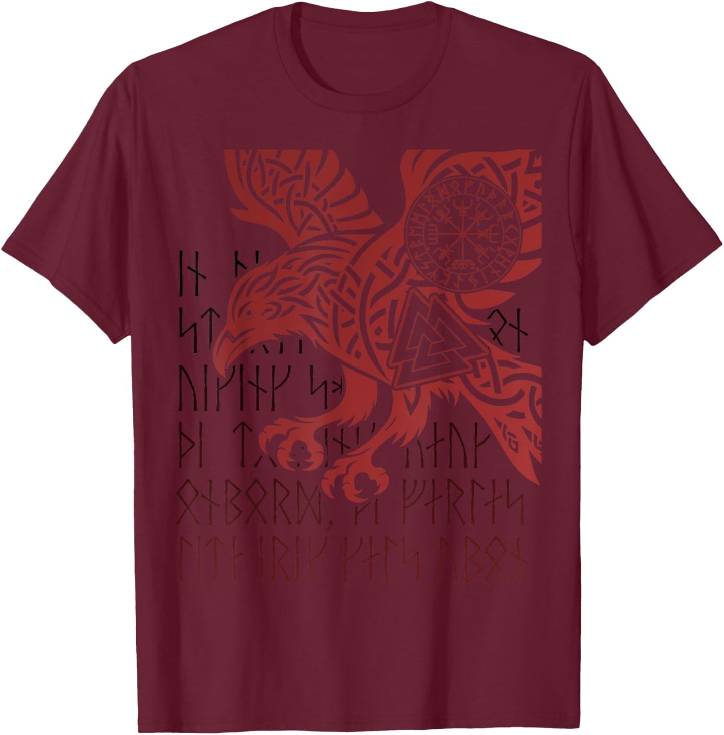 Odin's Raven, Viking Compass, Valknut & Runes Viking Warrior T-Shirt - T-Shirt | Maroon
