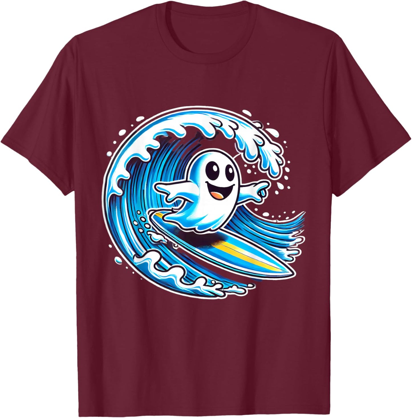 Ghost Surfing Surfer Halloween Men Women T-Shirt - T-Shirt | Maroon