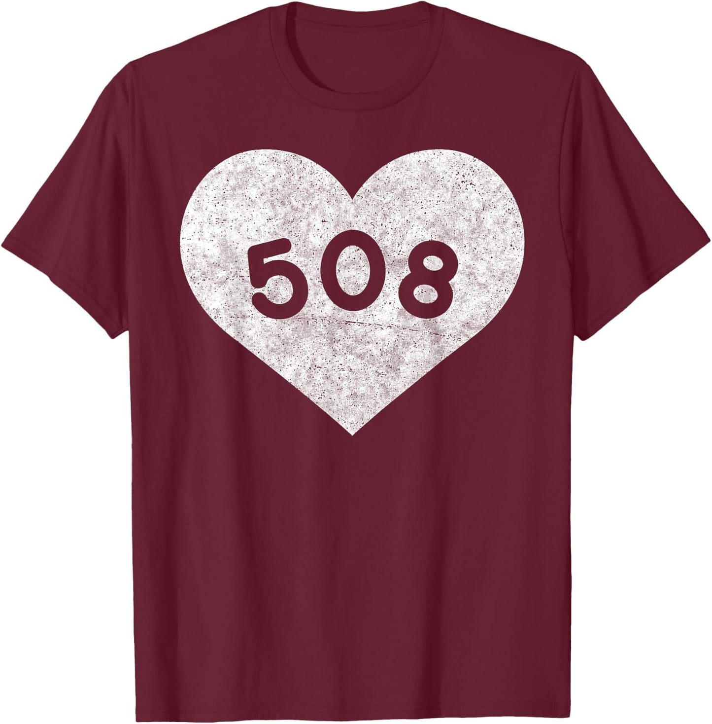 Massachusetts Area Code 508 Heart Shirt State Gift T-Shirt - T-Shirt | Maroon