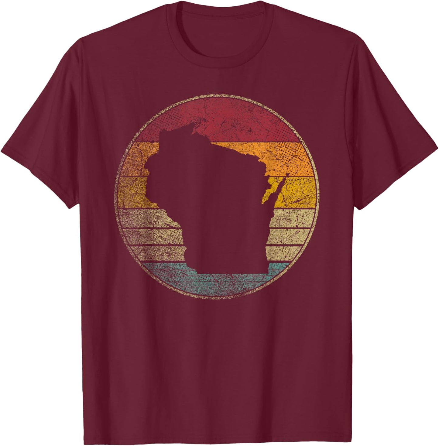 Wisconsin Vintage Distressed Retro Style Silhouette State T-Shirt - T-Shirt | Maroon