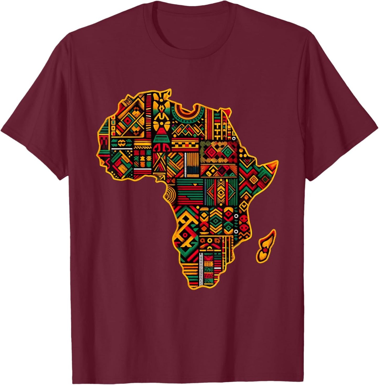 Cool Colorful Africa Map Men Women Kente African Lover T-Shirt - T-Shirt | Maroon