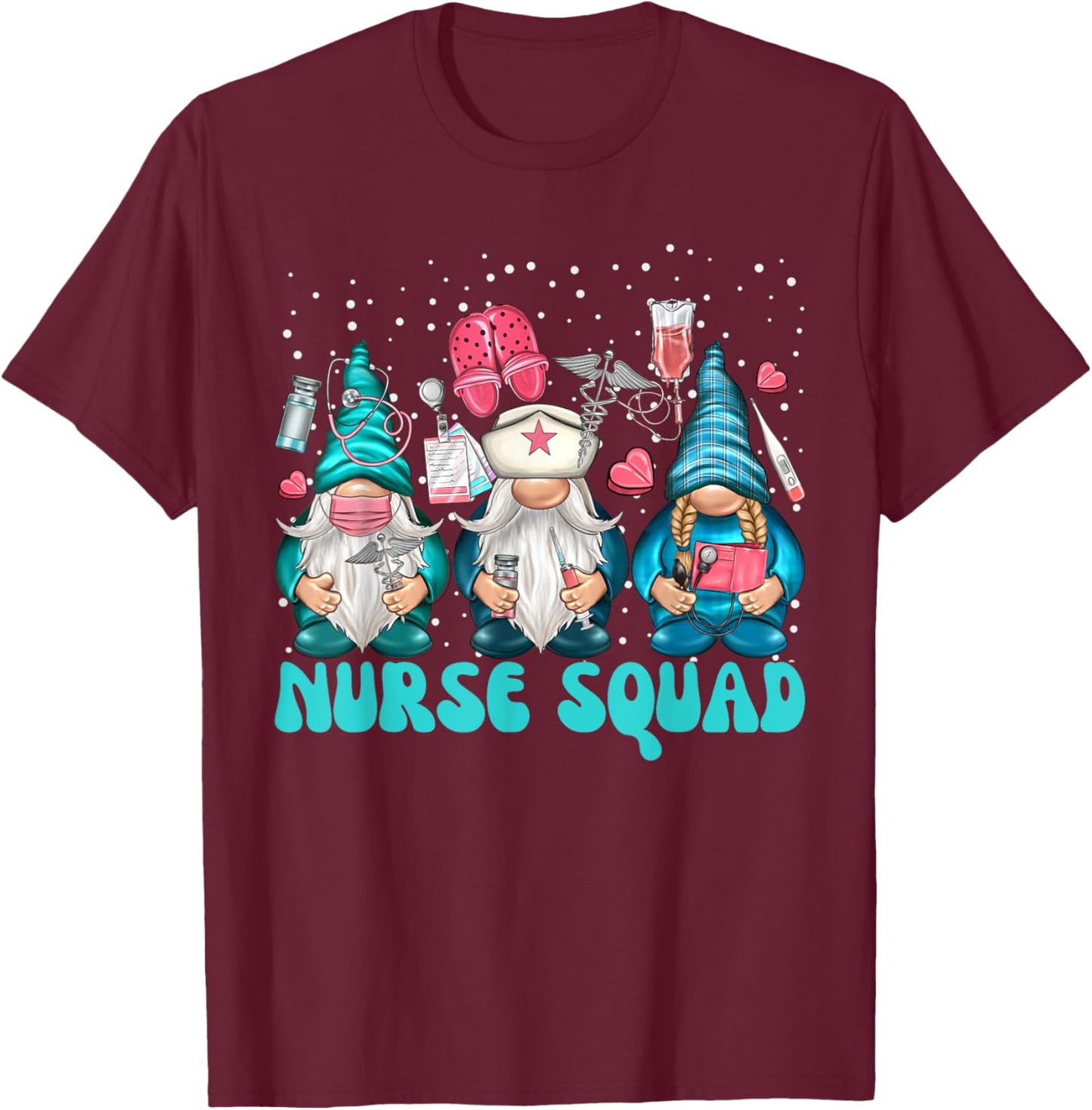 Funny Christmas Scrub Tops Women Gnomes Scrubs Nurse Squad T-Shirt - T-Shirt | Maroon