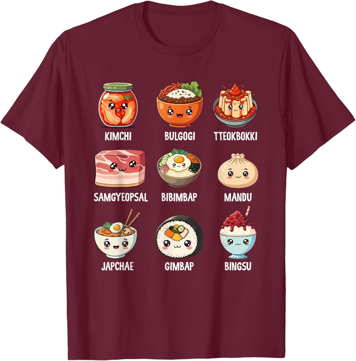 Cute Korean Food Kawaii Design for Food Lovers T-Shirt - T-Shirt | Maroon