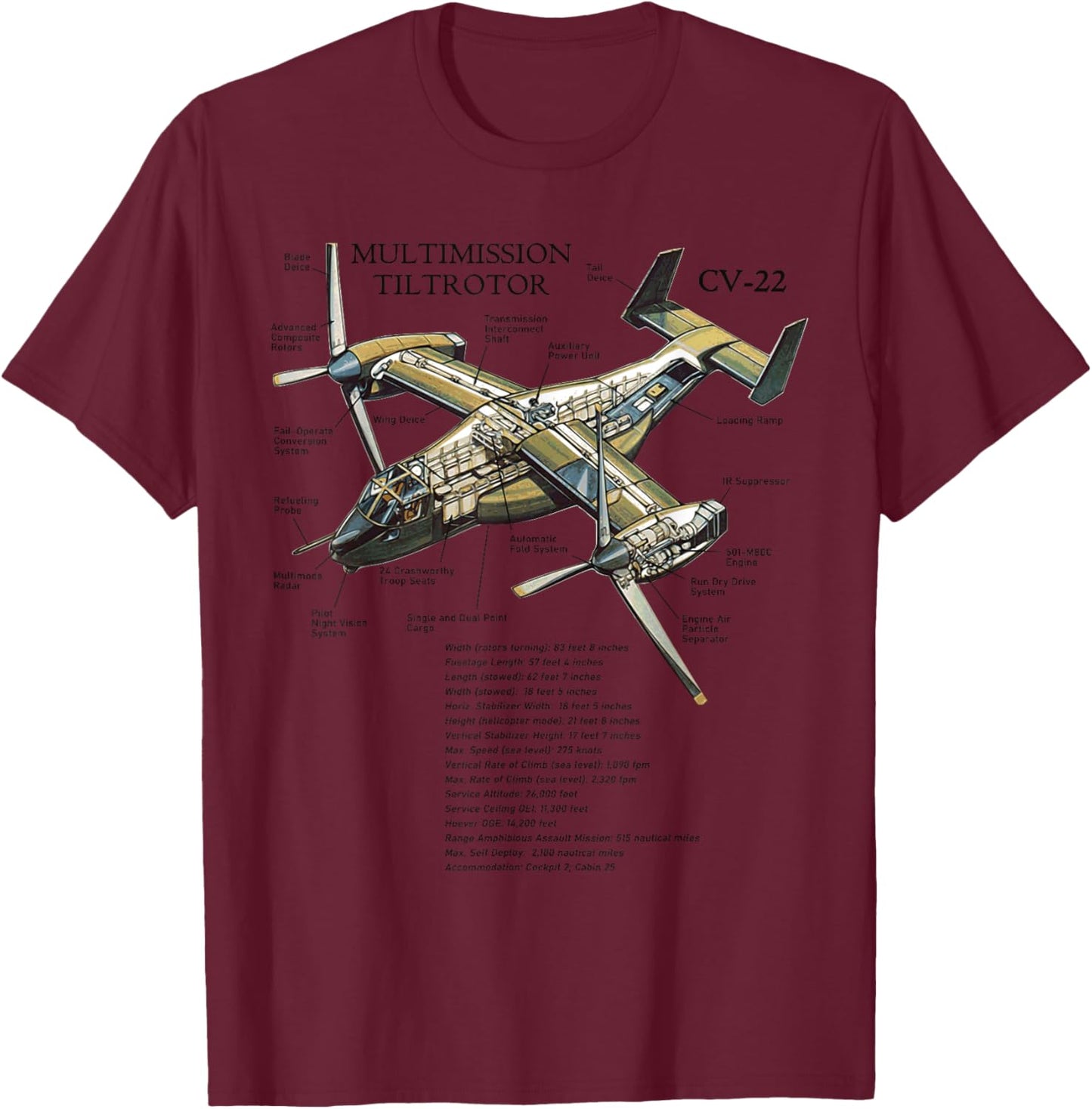 V-22 Osprey Aircraft US Military Helicopter T-Shirt - T-Shirt | Maroon