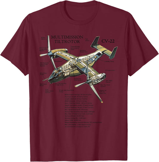 V-22 Osprey Aircraft US Military Helicopter T-Shirt - T-Shirt | Maroon