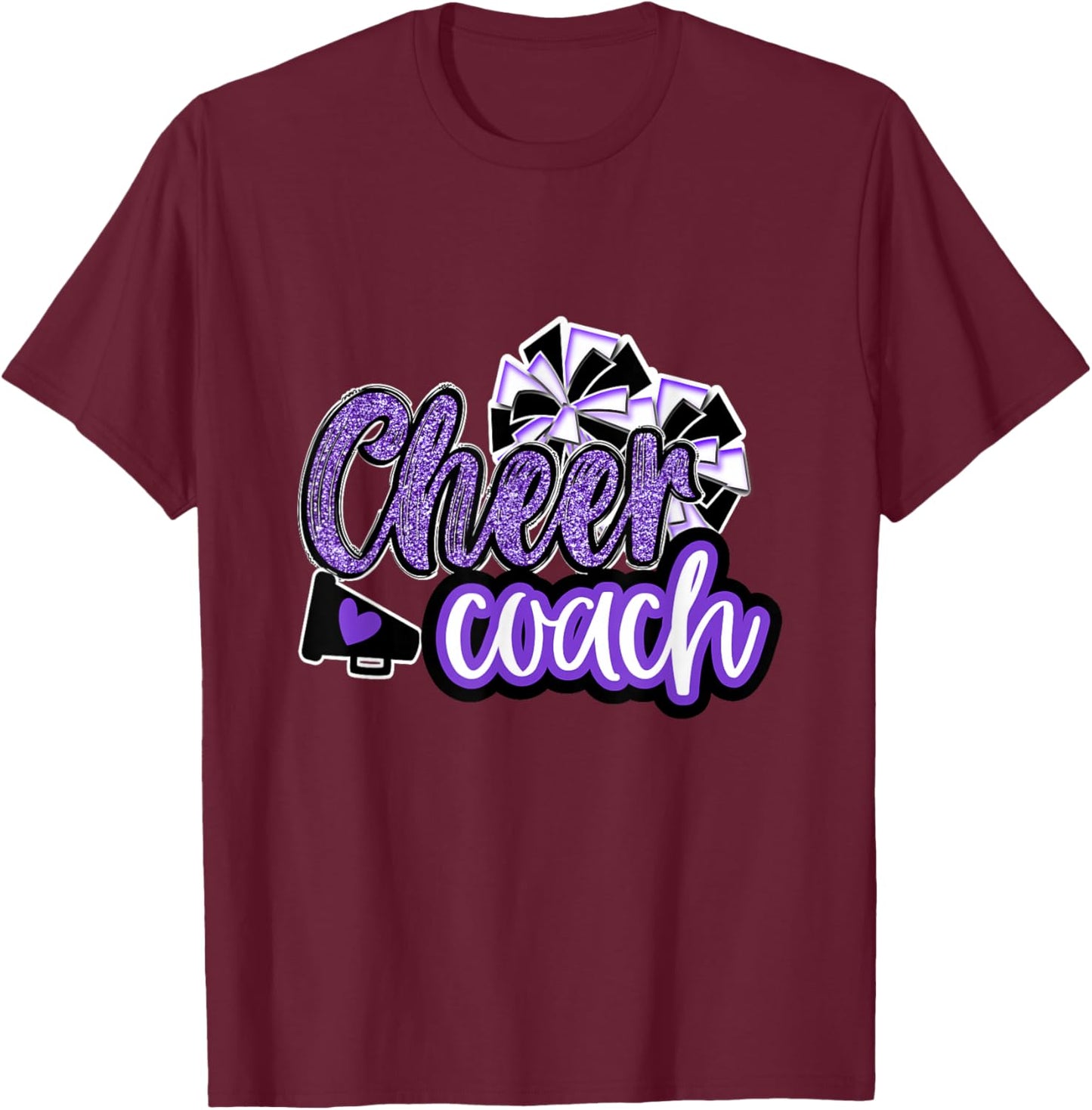 Cheer Coach Shirt, Megaphone Purple Leopard Cheetah Print T-Shirt - T-Shirt | Maroon