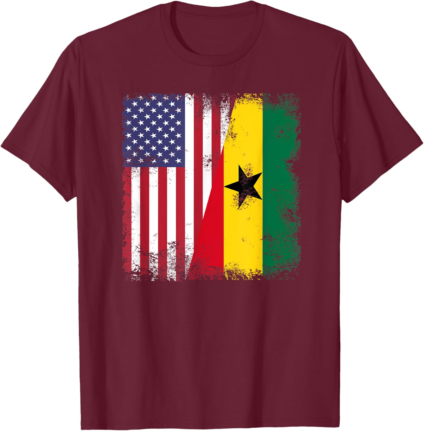 Half Ghanaian Flag | Vintage Ghana USA Gift T-Shirt - T-Shirt | Maroon