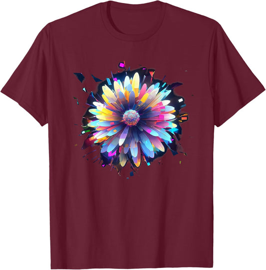 Flowers, Daisy, Art, Color, Love, Cute, Abstract, Fashion T-Shirt - T-Shirt | Maroon