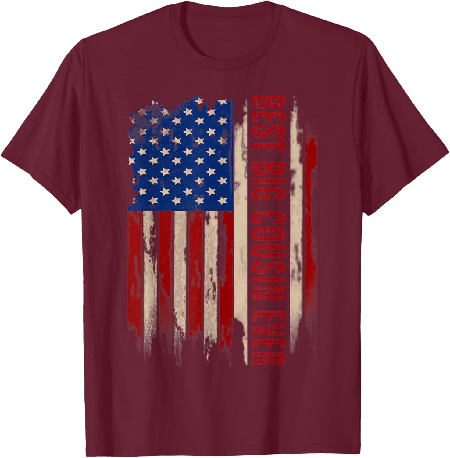 Vintage Best Big Cousin Ever American Flag Father's Day Gift Women Kids Men T-Shirt - T-Shirt | Maroon